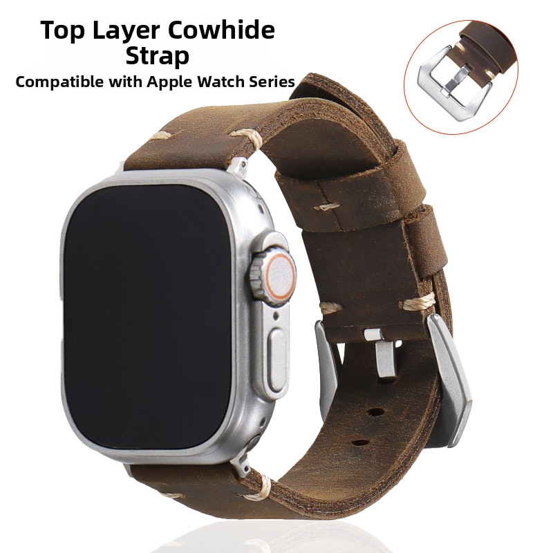 Външнотърговска гореща продажба на първослойна каишка от телешка кожа за мъжки кожени каишки за часовници Apple Watch