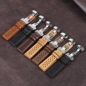 Πορώδες, αναπνεύσιμο δερμάτινο λουράκι λαδιού, προσαρμόσιμο για Huawei Samsung Crazy Horse Frosted Watch Belt Butterfly Pin Buckle 20mm σε απόθεμα