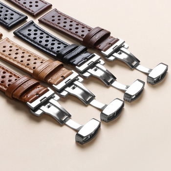 Πορώδες, αναπνεύσιμο δερμάτινο λουράκι λαδιού, προσαρμόσιμο για Huawei Samsung Crazy Horse Frosted Watch Belt Butterfly Pin Buckle 20mm σε απόθεμα