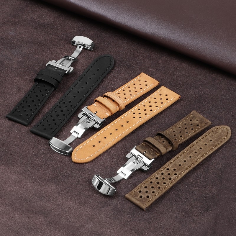 Poraina, elpojoša, eļļas krāsas ādas siksniņa, pielāgojama Huawei Samsung Crazy Horse matēta pulksteņa jostai ar tauriņa sprādzi 20 mm, noliktavā