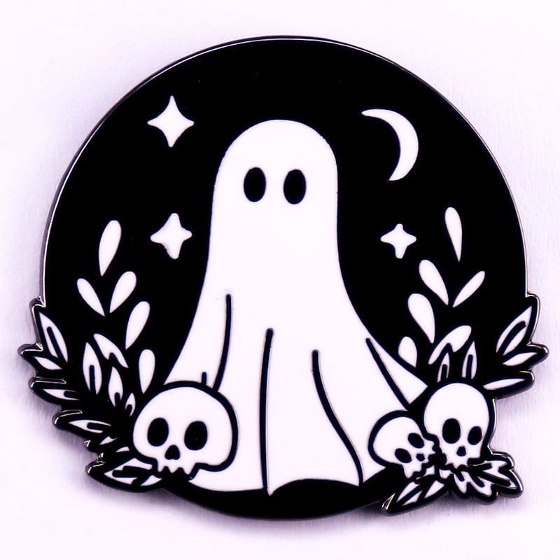Insignă metalică emailată cu fantomă de Halloween, drăguță, cu fantomă și craniu