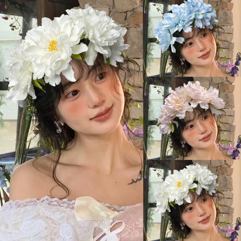 2025 m. pavasario ir vasaros naujas didelis bijūnų galvos juosta su aukštu galvos apdangalu, aukštos kokybės aksesuarai, Naujųjų metų šviežios gėlės, nuotakos galvos juosta moterims