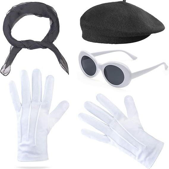 Új 1980-as évekbeli bohócelőadás, bud sapka, hiphop szemüveg, hírességeknek való parti, selyemsál, bross, kiegészítők