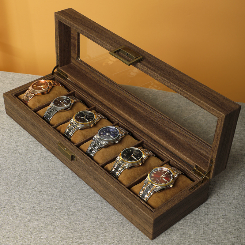 Prabangi, lengva, nauja kiniško stiliaus medžio masyvo odos laikrodžių dėžutė, apyrankė, apyrankė, papuošalų dėžutė, vintažinis rankinių laikrodžių demonstravimo dėžutė su dangteliu
