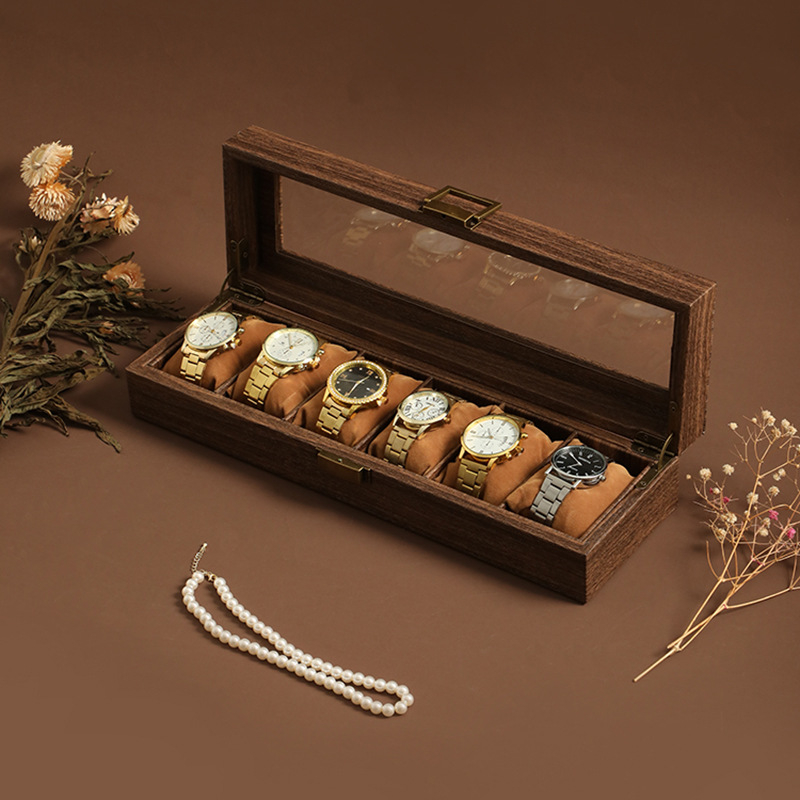 Prabangi, lengva, nauja kiniško stiliaus medžio masyvo odos laikrodžių dėžutė, apyrankė, apyrankė, papuošalų dėžutė, vintažinis rankinių laikrodžių demonstravimo dėžutė su dangteliu