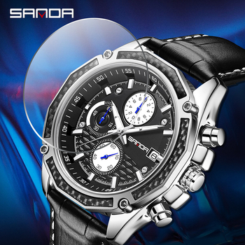 SANDA νέο ανδρικό ρολόι χαλαζία με ζώνη, τρία μάτια, έξι καρφίτσες, τάση μόδας με ημερολόγιο, φθορίζον 5301