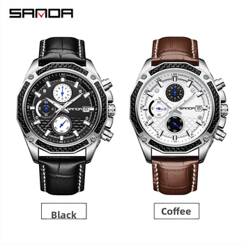 SANDA νέο ανδρικό ρολόι χαλαζία με ζώνη, τρία μάτια, έξι καρφίτσες, τάση μόδας με ημερολόγιο, φθορίζον 5301