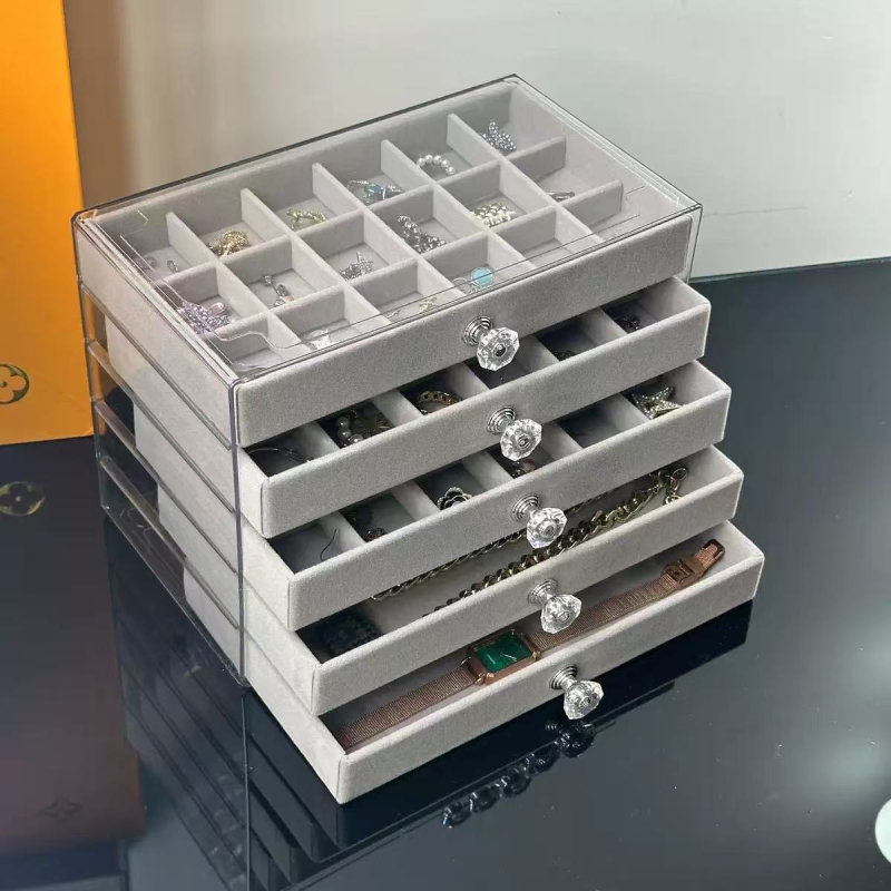 Lemmikloomade 5-kihiline sahtlitüüpi ehete hoiukarp kõrvarõngaste, kaelakee, sõrmuse ehtekarp sahtliga tualettlauaga