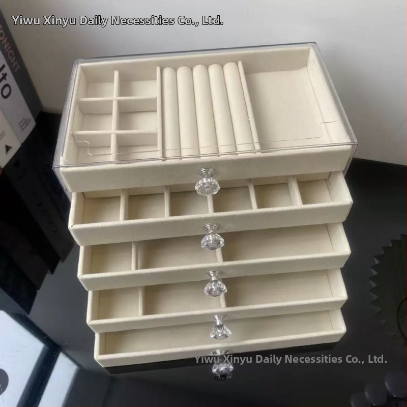 Lemmikloomade 5-kihiline sahtlitüüpi ehete hoiukarp kõrvarõngaste, kaelakee, sõrmuse ehtekarp sahtliga tualettlauaga