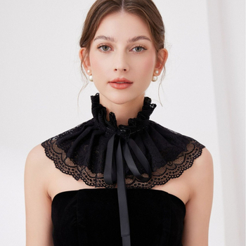 Nauja retro romantiška raukta nėrinių rūmų aristokratiška kaklo puošmena, prancūziška išskirtinė dvigubo sluoksnio nėriniuota skara su stovo apykakle