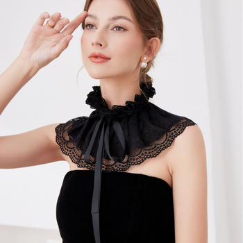 Νέο ρετρό ρομαντικό παλάτι με δαντέλα και αριστοκρατικό στολίδι λαιμού, γαλλικό εξαιρετικό διπλό στρώμα δαντέλας με σάλι γιακά