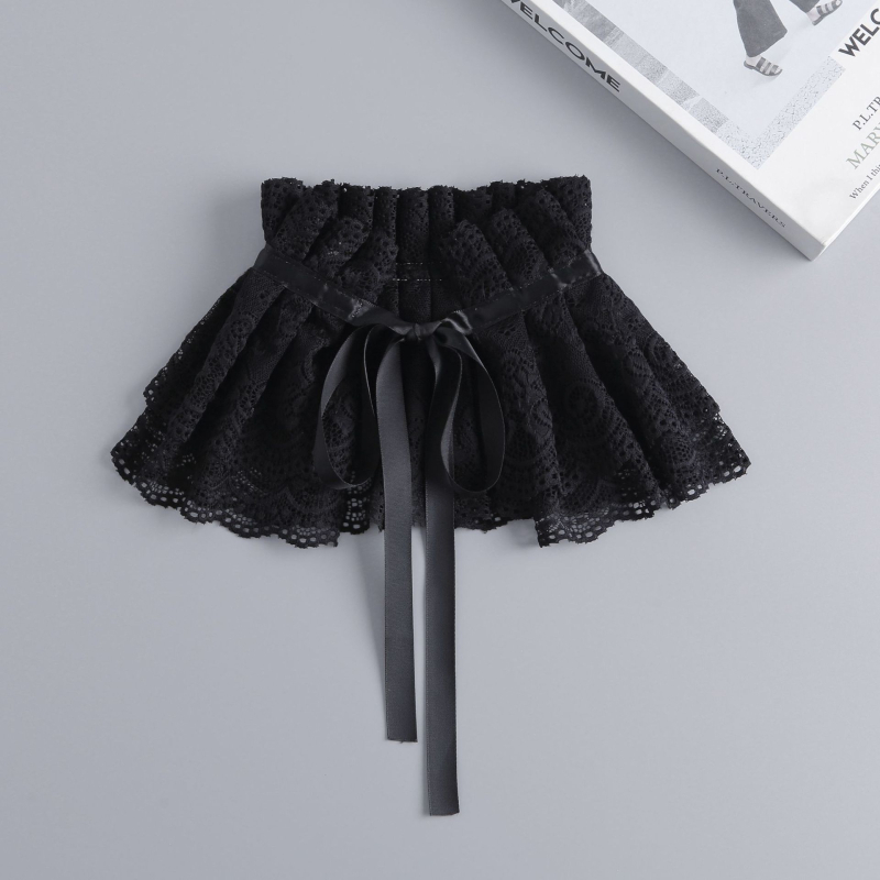 Nauja retro romantiška raukta nėrinių rūmų aristokratiška kaklo puošmena, prancūziška išskirtinė dvigubo sluoksnio nėriniuota skara su stovo apykakle