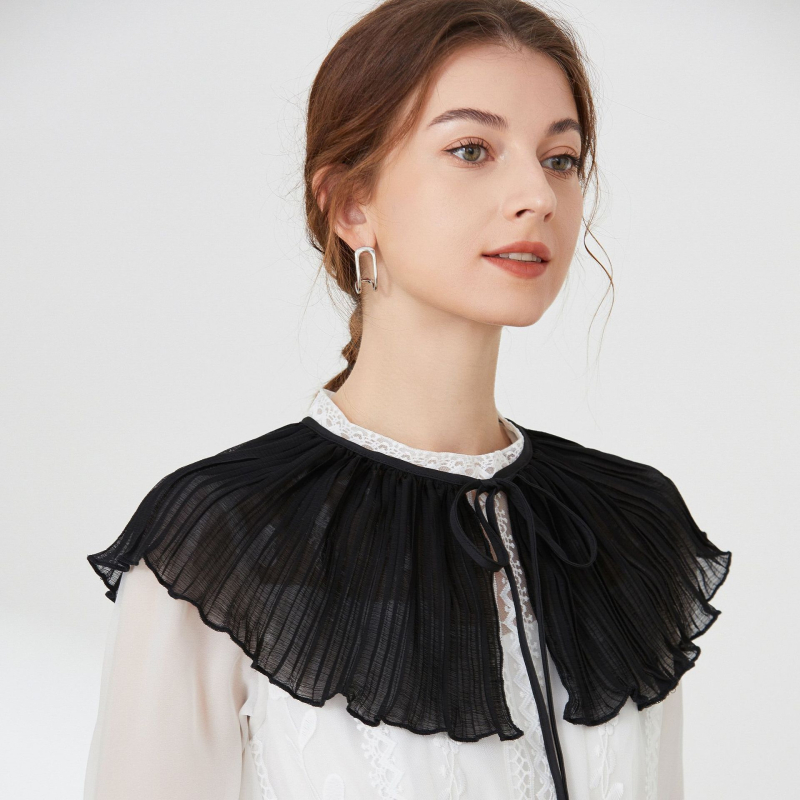 Határokon átnyúló japán és koreai hamisgallér női sokoldalú fekete sifon fodros kendő női köpenykendő nyári csipke díszgallér