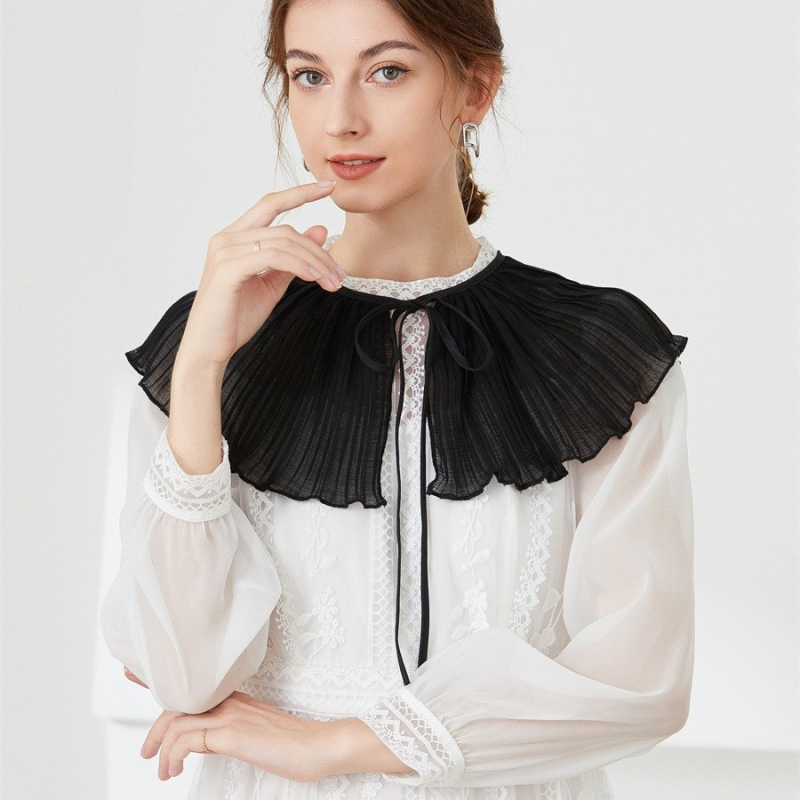 Határokon átnyúló japán és koreai hamisgallér női sokoldalú fekete sifon fodros kendő női köpenykendő nyári csipke díszgallér