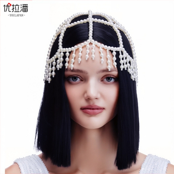 Eulapan SA31 Ευρωπαϊκό και Αμερικανικό χτένισμα μαλλιών κρεμ-λευκό με μαργαριταρένια κοφτερή φούντα, χειροποίητο καπέλο