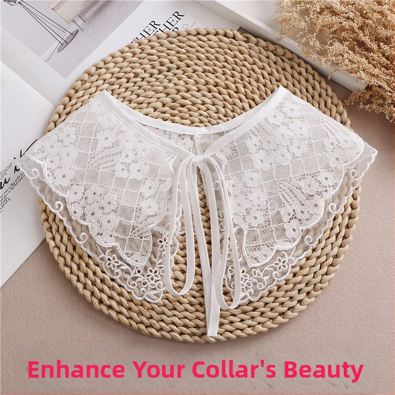 Nėriniuota maža moteriška apsiaustinė su vasarine balta daugiafunkcine apsauga nuo saulės su kaspino dirželiu su netikra apykakle