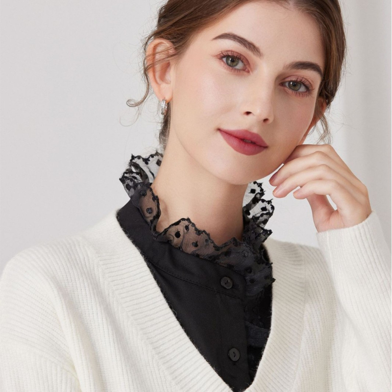 Amazon francia romantikus sziromgallér, hamis pamut csipkeszegélyes gallér, bőrbarát inggallér, állványgallér, dekoratív gallér