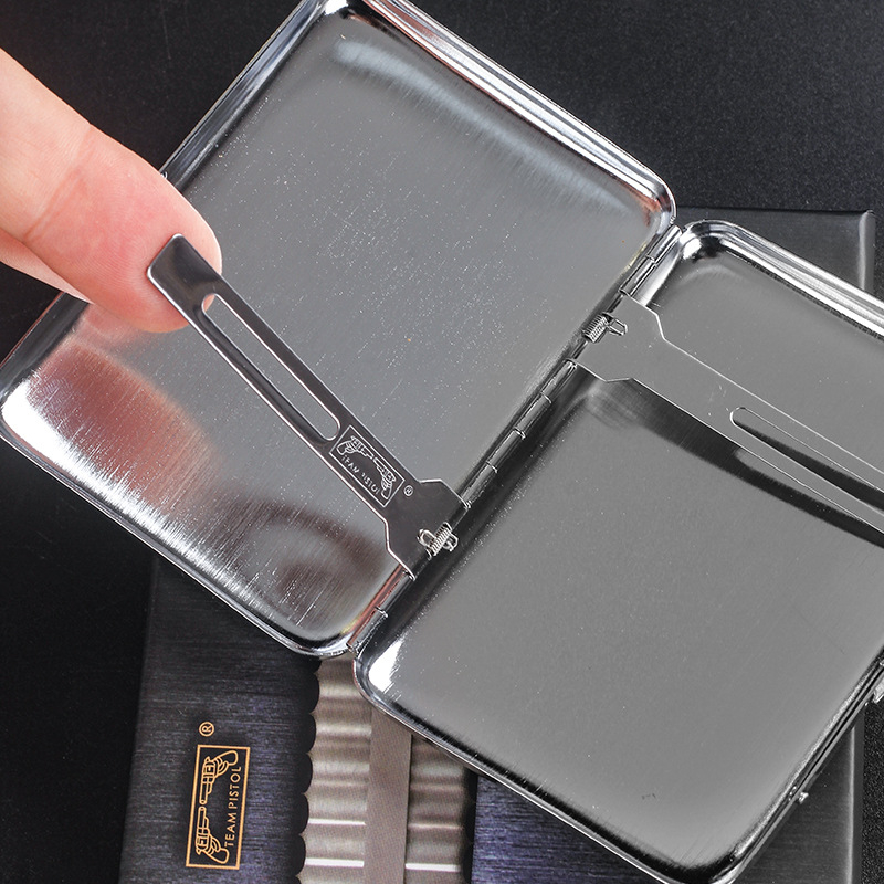 Dvigubo pistoleto veidrodinis cigarečių dėklas, 18 vnt. pakuotės vidurinis cigarečių dėklas, atsparus suspaudimui, drėgmei, patvarus vyriškas nešiojamas cigarečių dėklas