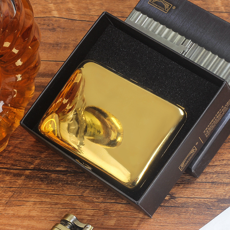 Dvigubo pistoleto veidrodinis cigarečių dėklas, 18 vnt. pakuotės vidurinis cigarečių dėklas, atsparus suspaudimui, drėgmei, patvarus vyriškas nešiojamas cigarečių dėklas