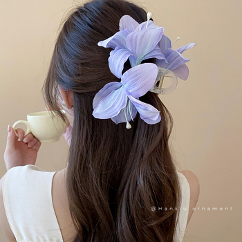 Όμορφη προσομοίωση λουλουδιών κρίνου φουρκέτα σούπερ νεράιδα ατμόσφαιρα φωτογραφία πλάκα μαλλιά καρχαρία κλιπ κομψό υψηλής λαβής αξεσουάρ μαλλιών