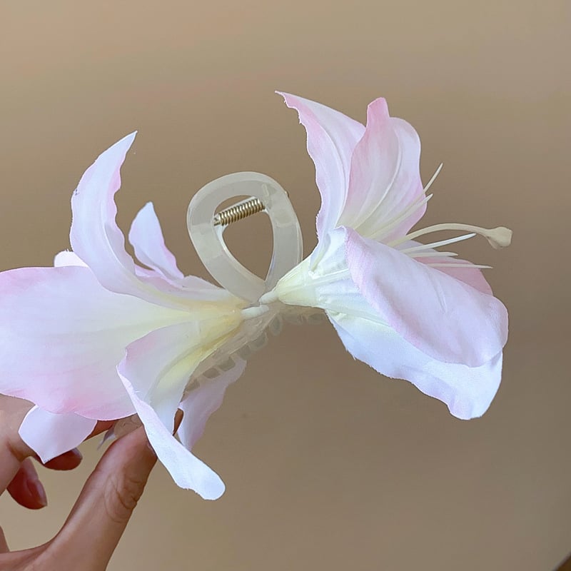 Graži simuliacinė lelijos žiedo plaukų segtukas super fėjos atmosfera foto plokštelė plaukų ryklio segtukas elegantiški aukšto lygio sukibimo plaukų aksesuarai