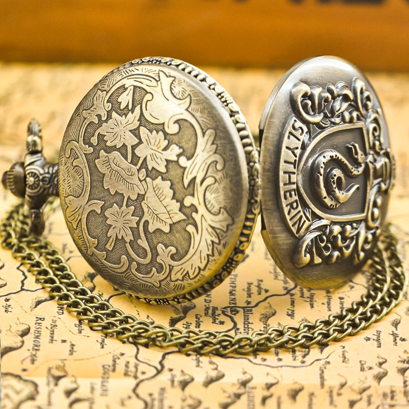 Διασυνοριακή Ζεστή Πώληση Μεγάλο Ρετρό Ρολόι Τσέπης Χάρι Πότερ Θέμα Κολιέ Flip Κολιέ Χαλαζία Ρολόι Δώρου Χονδρική