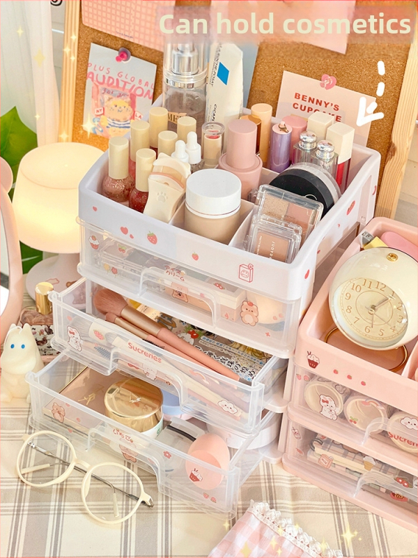 Mergaitės širdis studentė kosmetikos laikymo dėžutė plastikinė laikymo lentynėlė stalčiukas papuošalų dėžutės laikymo lentynėlė makiažo laikymo dėžutė