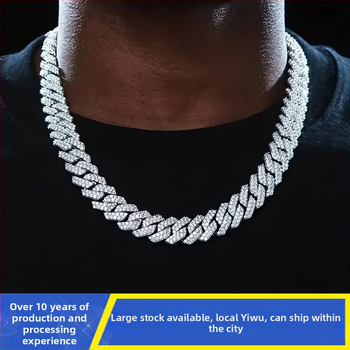 14 mm-es, rúd alakú kubai lánccal ellátott, keresztezett, divatos, könnyű, luxus, merész, teljes gyémántokkal kirakott nyaklánc, kifejezetten gyémánt berakáshoz tervezve.