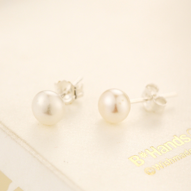 999 sterling ezüst természetes édesvízi gyöngy fülbevalók lapos, kerek koreai női aranyos ezüst ékszerek fülbevalók temperamentumos fülbevalók