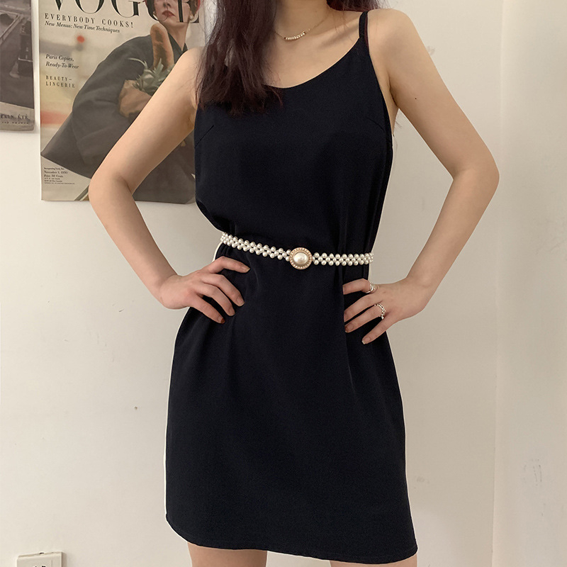 Koreai stílusú divatos gyöngyöves női dekoratív ruha, sokoldalú, rugalmas derékláncos pulóver, szoknya, öv, kiegészítők, új stílus