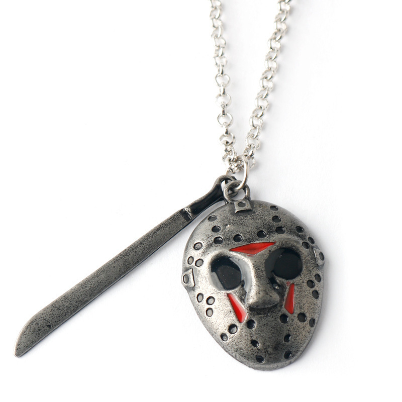 Európai és amerikai nézetű perifériás Black Friday Jason maszk kulcstartó ötvözet maszk nyaklánc medál ajándék