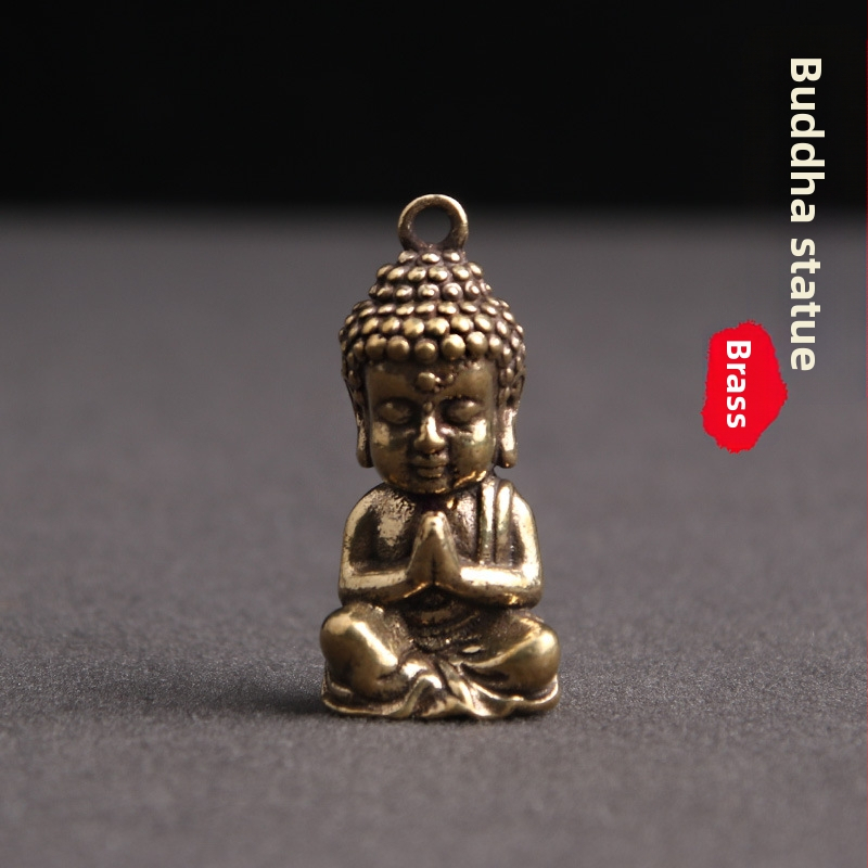 Sárgaréz tömör retró kopott Sakyamuni Buddha kulcstartó medál biztonságos, kedvező medál stand kínálat