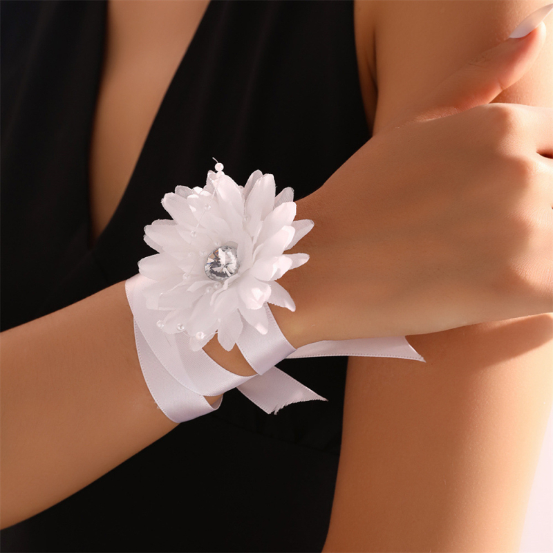 BZ1890 Határokon átnyúló európai és amerikai menyasszonyi csuklóvirág friss gyöngy szövet szalag karkötő koszorúslány esküvői ékszerek