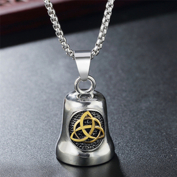 P0614-NK01 Κολιέ Viking με τρία δαχτυλίδια, μοντέρνο ανδρικό χριστουγεννιάτικο καμπάνα από τιτάνιο και ατσάλι