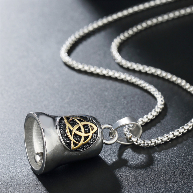 P0614-NK01 Nyaklánc Viking Háromgyűrűs Medál TikTok Hip-Hop Trendi Férfi Karácsonyi Harang Titán Acél Nyaklánc