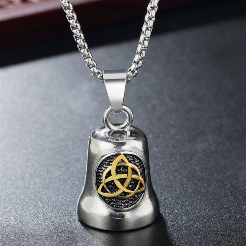 P0614-NK01 Nyaklánc Viking Háromgyűrűs Medál TikTok Hip-Hop Trendi Férfi Karácsonyi Harang Titán Acél Nyaklánc