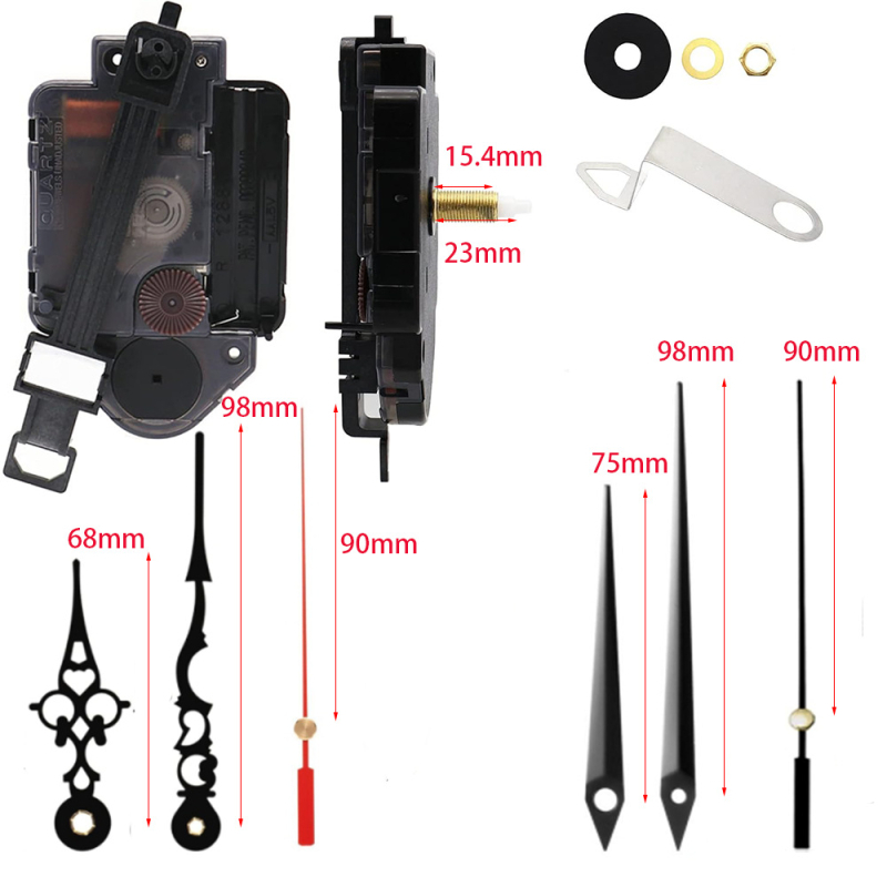 12888 „Sun“ prekės ženklo sūpuoklinis mechanizmas su rodykle, geležiniu kabliu, juodas antrosios galvutės sieninis laikrodis, pakeičiantis techninės priežiūros sūpuoklinį mechanizmą
