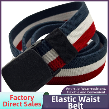 Határokon átnyúló új, háromszínű csíkos, rugalmas öv, műanyag csattal, puha öv, gyorsan áttörhető biztonsági övvel