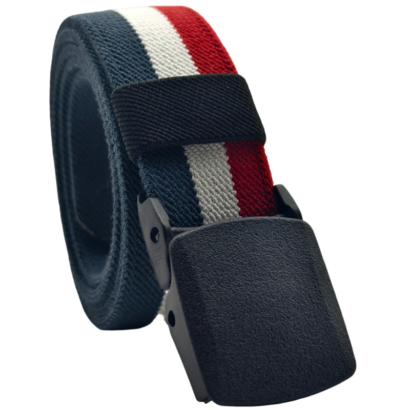 Határokon átnyúló új, háromszínű csíkos, rugalmas öv, műanyag csattal, puha öv, gyorsan áttörhető biztonsági övvel