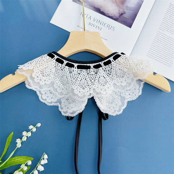 Uus piimasiidist kahekihiline lolita magus organza võltskrae pitsist musta võrkkangaga ühendamise krae lillega