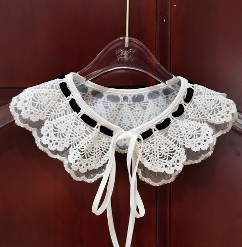 Uus piimasiidist kahekihiline lolita magus organza võltskrae pitsist musta võrkkangaga ühendamise krae lillega