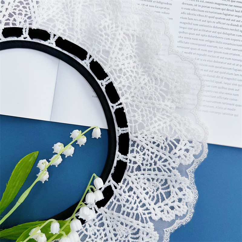 Uus piimasiidist kahekihiline lolita magus organza võltskrae pitsist musta võrkkangaga ühendamise krae lillega