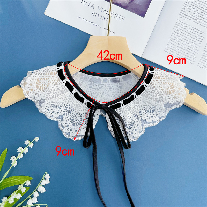 Uus piimasiidist kahekihiline lolita magus organza võltskrae pitsist musta võrkkangaga ühendamise krae lillega