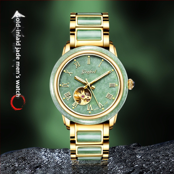 Ζωντανή Μετάδοση Ζωντανή Προσφορά Φυσικό Νεφρίτη με Ένθετο και Διαμάντια Ανδρικό Μηχανικό Ρολόι Γυναικείο Skeleton Πολυτελές Ρολόι Ζευγαριού Μόδας