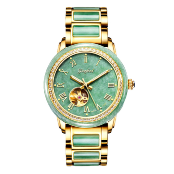 Ζωντανή Μετάδοση Ζωντανή Προσφορά Φυσικό Νεφρίτη με Ένθετο και Διαμάντια Ανδρικό Μηχανικό Ρολόι Γυναικείο Skeleton Πολυτελές Ρολόι Ζευγαριού Μόδας