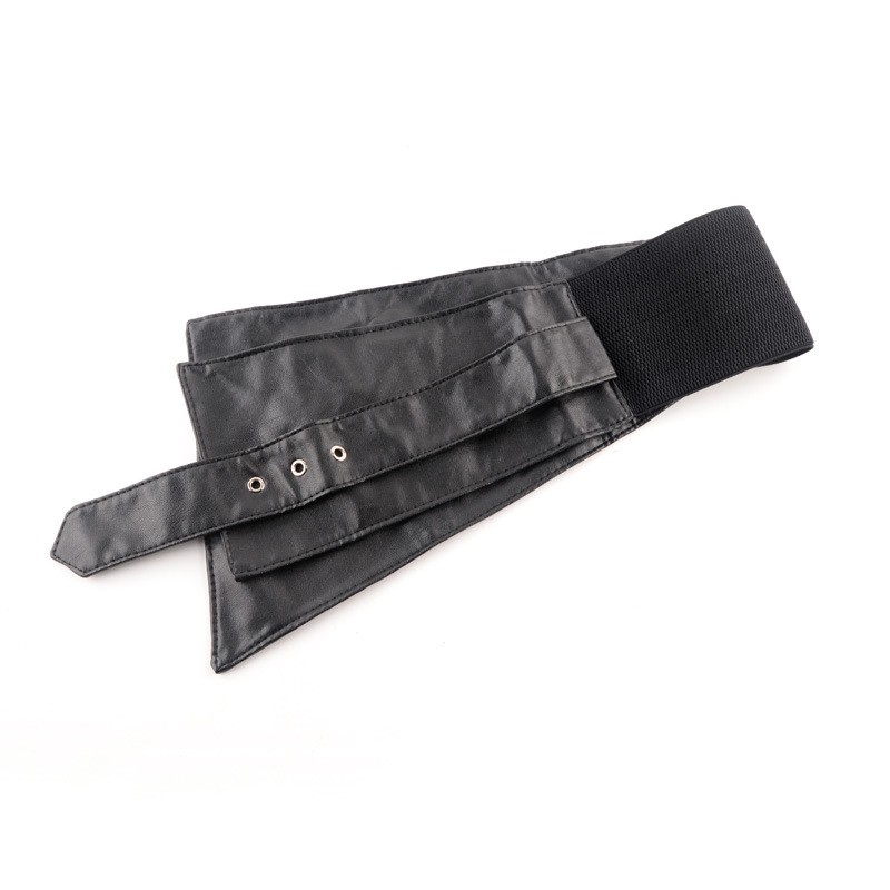 2022. aasta Euroopa ja Ameerika mitmekülgne moodne naiste dekoratiivne kunstnahast PU laia vöökohaga tihendiga virnastatud välimine vöökoht elastse musta vööga