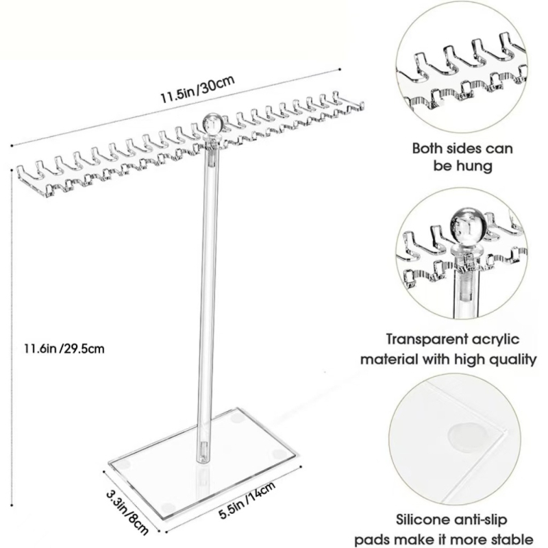 Határokon átnyúló akril nyaklánc tároló doboz átlátszó nyaklánc tartó ékszer tároló doboz kijelző állvány kétoldalú akasztóval