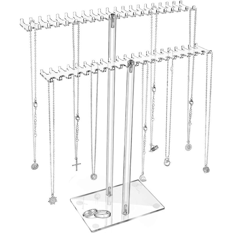Határokon átnyúló akril nyaklánc tároló doboz átlátszó nyaklánc tartó ékszer tároló doboz kijelző állvány kétoldalú akasztóval