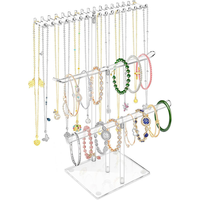 Határokon átnyúló akril nyaklánc tároló doboz átlátszó nyaklánc tartó ékszer tároló doboz kijelző állvány kétoldalú akasztóval