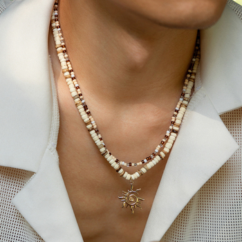 Európai és amerikai határokon átnyúló ékszerek férfi nyári kókuszhéj gyöngyök napraforgó nyaklánc niche minden mérkőzés hip-hop személyiség nyaklánc